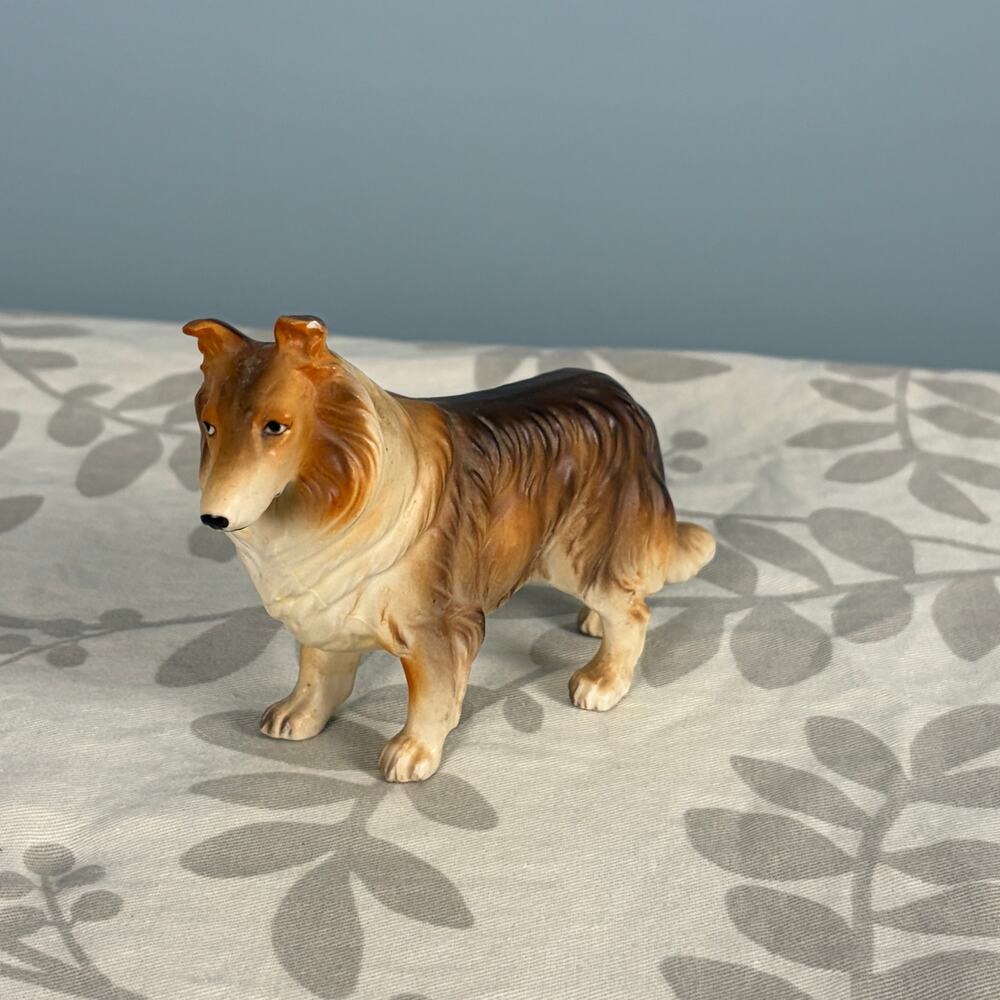 Vintage Ceramic Rough Collie Dog Figurine Hand Painted Lassie Style cottage
